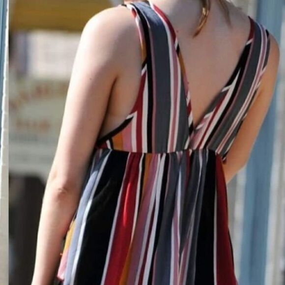 Multicolor‎ Striped Plunging Sleeveless V Neck Top - Picture 9 of 14